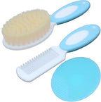 Baby Hair Brush &Silicone Baby Cradle Cap Brush Set, for Newborns & Toddlers-Natural Soft Goat Bristles-Ideal for Cradle Cap-Perfect Baby Registry Gift (Blue)