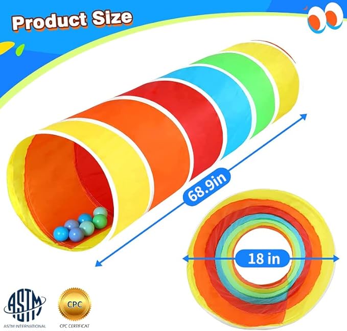 Kids Play Tunnel Tent for Toddlers, Colorful Pop Up Crawl Tunnel Toy for Baby or Pet with Breathable Mesh, Collapsible Gift for Boy and Girl Play Tunnel Indoor and Outdoor Game