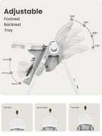 Foldable High Chair with Soft Cushion, High Chairs for Babies and Toddlers, Height Adjustable Feeding Chair, Adjustable Backrest and Footrest, Lockable Wheels, Star Gray