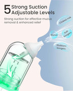 GROWNSY Nasal Aspirator for Baby, Upgraded 5 Suction Levels Baby Nose Sucker, IPX7 Waterproof Electric Nose Suction for Baby, Booger Sucker for Toddlers with Music & Light Functions (Green)