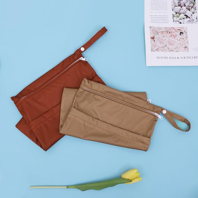 ALVABABY 2pcs Cloth Diaper Wet Dry Bags Waterproof Reusable with Two Zippered Pockets Travel Beach Pool Daycare Soiled Baby Items Yoga Gym Bag for Swimsuits or Wet Clothes 2LM06