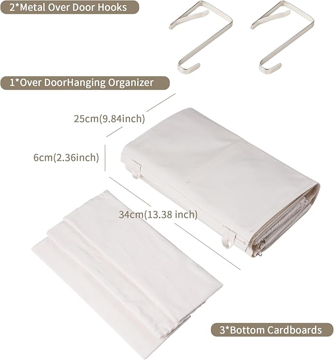 ANTIS'S HOME Over The Door Organizer Boho Bedroom Decor Nursery Storage with 3 Large Woven Pockets, Macrame Nursery Organizers and Toys Storage, Behind Door for Bathroom, Beige Back of Door Organizer