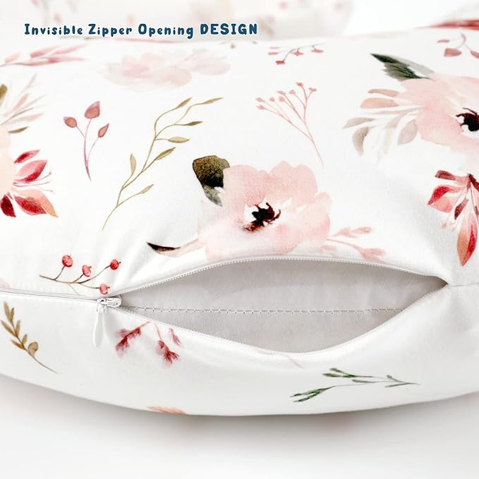 GRSSDER Nursing Pillow Cover Stretchy Minky Removable Nursing Covers for Breastfeeding Pillows, Ultra Soft Comfortable Slipcover for Boy and Girls, Pretty Watercolor Rose Flora, Orange Pink