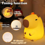 Capybara Little Night Light for Kids, Portable USB Rechargeable Animal Lamps Touch Control Lamp, Silicone Night Light with Timing Function,Children's Christmas Gifts