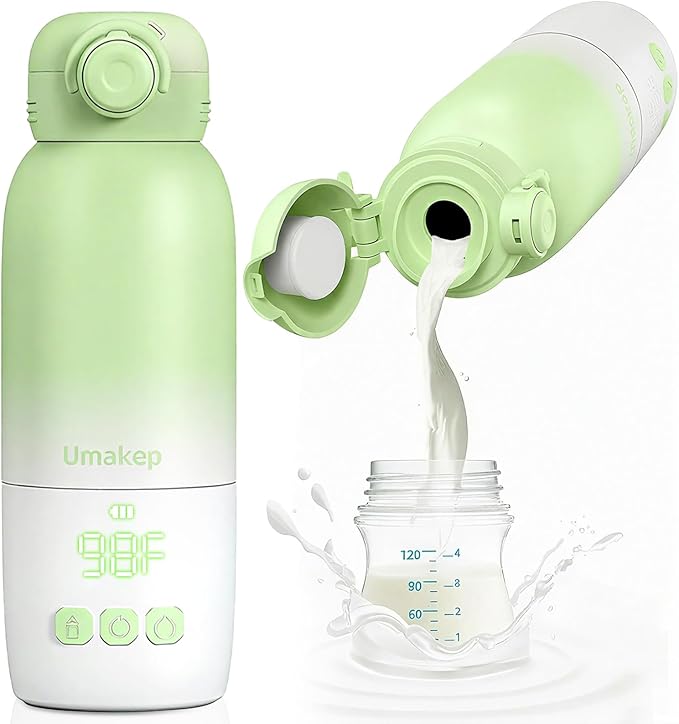 Portable Bottle Warmer, Large 12oz Capacity with Dual Heating Modes for Breast Milk & Water, Smart Temperature Control, Long Battery Life, Bottle Warmer for Outdoor, Airplane & Car Travel, Green