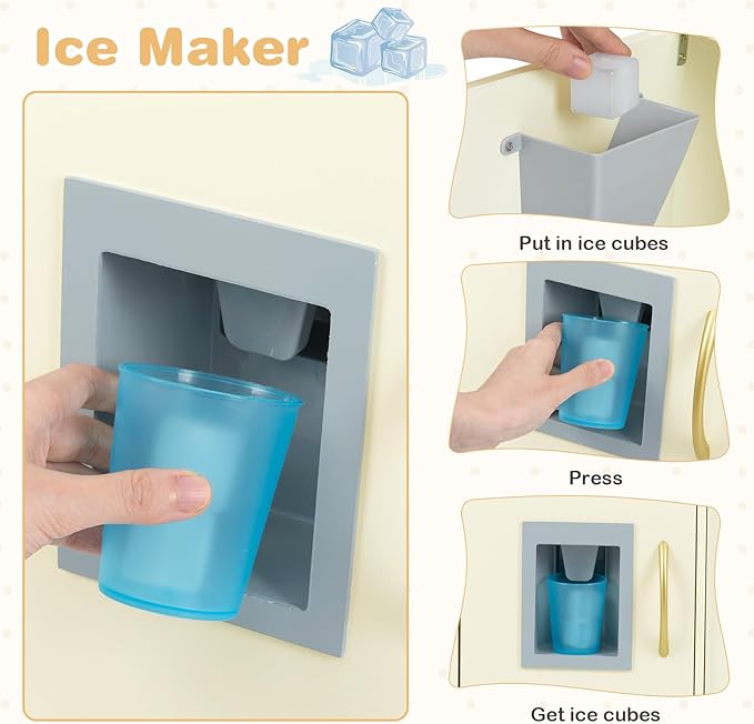 HONEY JOY Kids Kitchen Playset, Wooden Little Chef Pretend Toy Kitchen Set w/Chalkboard, Telephone, Utensils, Oven, Microwave, Sink, Storage, Play Kitchen for Toddlers Boys Girls, Cream