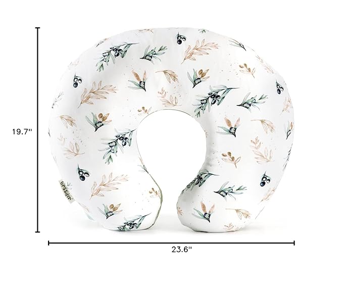 GRSSDER Nursing Pillow Cover Stretchy Minky Removable Nursing Covers for Breastfeeding Pillows, Ultra Soft Comfortable Slipcover for Baby Boy and Girls, Watercolor Olive Pattern