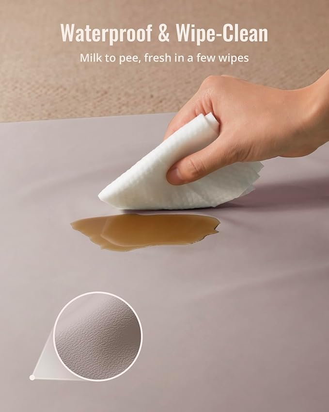 Blissful Diary Vegan Leather Baby Play Mat, 50x50 Thicken Foam Cushioned & Waterproof Playpen Mat for Infants and Toddlers, Stylish and Just Wipe-Clean Playmat for Baby Play on Floor, Taupe