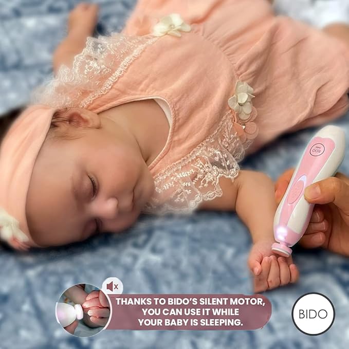 BİDO Baby Nail Trimmer File Electric-Safe Baby Nail Clippers,Manicure Kit for Newborn Toddler and Kids,12 Grinding Heads and LED Light, Pink or Blue (Pink)