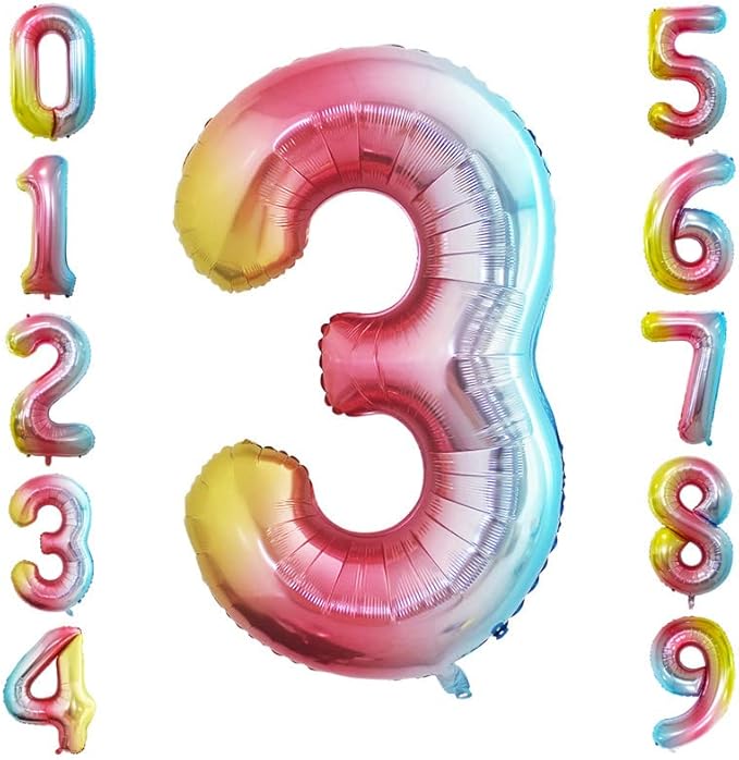 GOER 2 Pcs 42 Inch Rainbow Foil Balloons Number 3,Huge Number Balloons for 3rd 33rd Birthday Party Supplies Anniversary Decorations