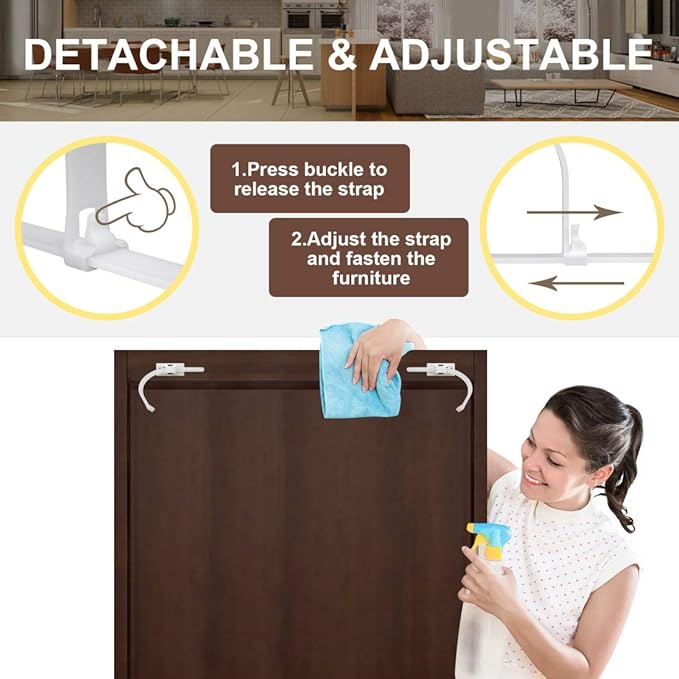 4our Kiddies Furniture Straps (10 Pack) Baby Proofing Anti Tip Furniture Anchors Kit, Cabinet Wall Anchors Protect Toddlers from Falling Furniture, Adjustable Child Safety Straps Earthquake Resistant