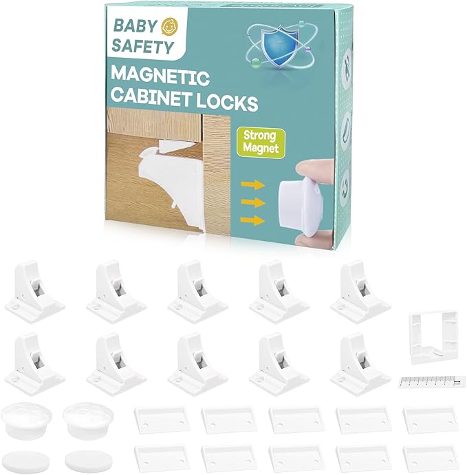 Magnetic Cabinet Locks Baby Proofing - Children Proof Cabinet Drawers Safety Locks (10 Locks and 2 Keys)