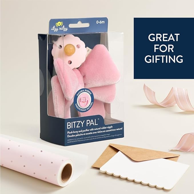 Itzy Ritzy Pacifier & Lovey Set - Natural Rubber Paci with Stuffed Animal Lovey - Detachable Velour Bow Pacifier Holder & Coordinating Natural Rubber Soother, Ideal for Ages 0-6 Months (Bow)