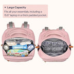 BabbleRoo Diaper Bag Backpack, Travel Backpack with Changing Pad, Pacifier Case & Stroller Straps, Multifunction, Waterproof, Unisex – Pink