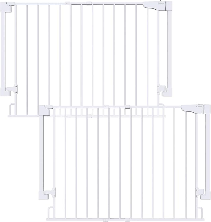 Cumbor 2 Pack 29.2-43" No Bottom Bar Baby Gate for Stairs, 2-in-1 Auto Close Dog Gate Indoor, Hardware Mounted Pet Gate for Doorways with Large Walk Thru Door, Child-Proof Safety Gate for Kids (White)