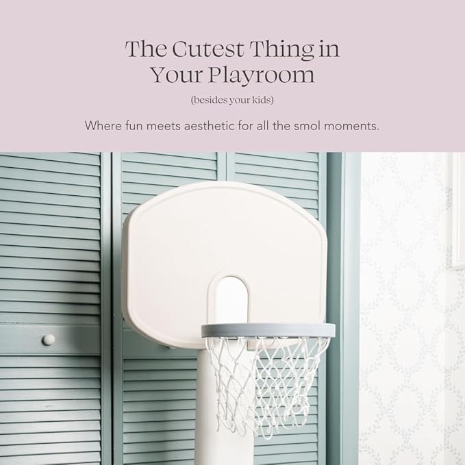 PLAYSMOL Basketball Hoop for Toddlers & Kids, Rainbow Backboard with Blue Rim, Indoor Outdoor Mini Basketball Hoop, Adjustable Height, Colorblock Plush Ball Included, Ages 18m+