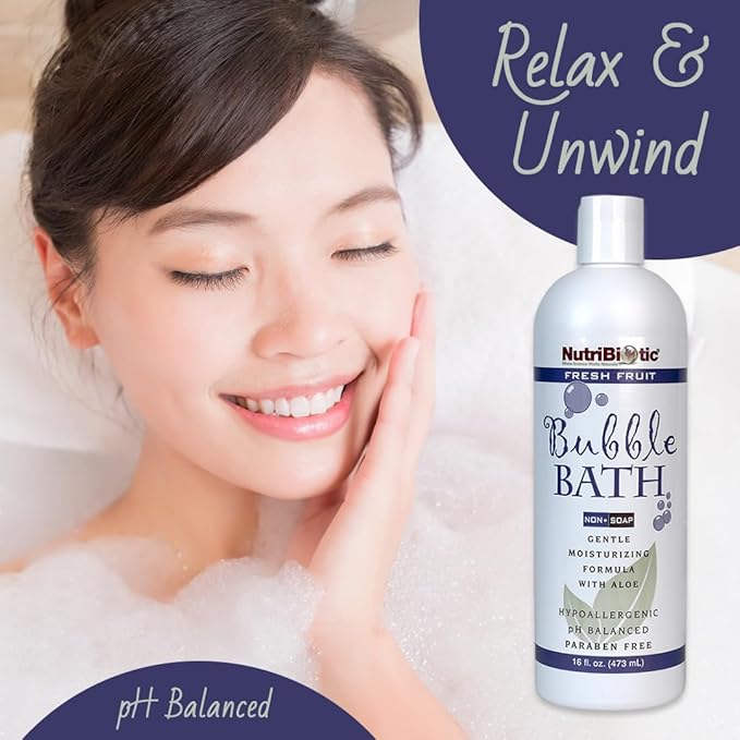 NutriBiotic Bubble Bath, Fresh Fruit, 16 Oz. Twin Pack | Gentle Moisturizing with GSE, Aloe & Botanicals | Bubble Bath Fun for Kids, Too | Tear-Free, Oil-Free, Vegan, Hypoallergenic & pH-Balanced