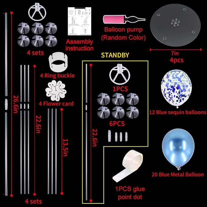 TONIFUL 4 Blue Balloon Stand Centerpiece Table Decoration for Father's Day,Birthday Decorations,Men's Birthday,Blue Party Decorations,Balloon Arch Stand Class of 2025 Graduation