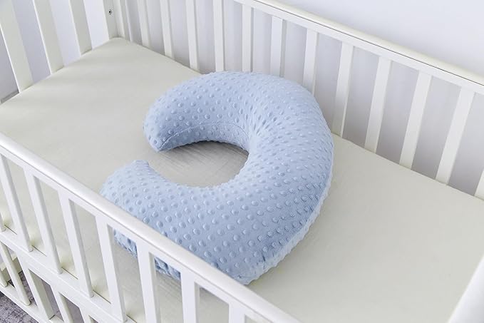Nursing Pillow and Positioner Breastfeeding and Bottle Feeding, Propping Baby, Tummy Time, Sitting Support for Baby Boy Baby Girl, with Removable Dots Cover (Blue)