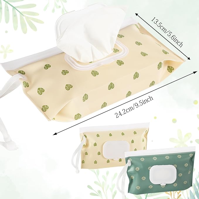 FEBSNOW 2 Pack Baby Wipes Dispenser, Portable Refillable Wipe Holder Baby Wipes Container Travel Wipes Case Reusable Boho Wet Wipes Pouch