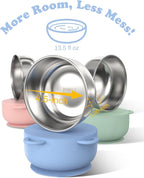 Baby Suction Bowls with Lids 4-Pack, 2-in-1 Stainless Steel 304 Toddler Bowl & Removable Silicone Suction Kids Bowl Plate Set Non Toxic Snack Dishes for Self-Feeding, Sunrise Meadow