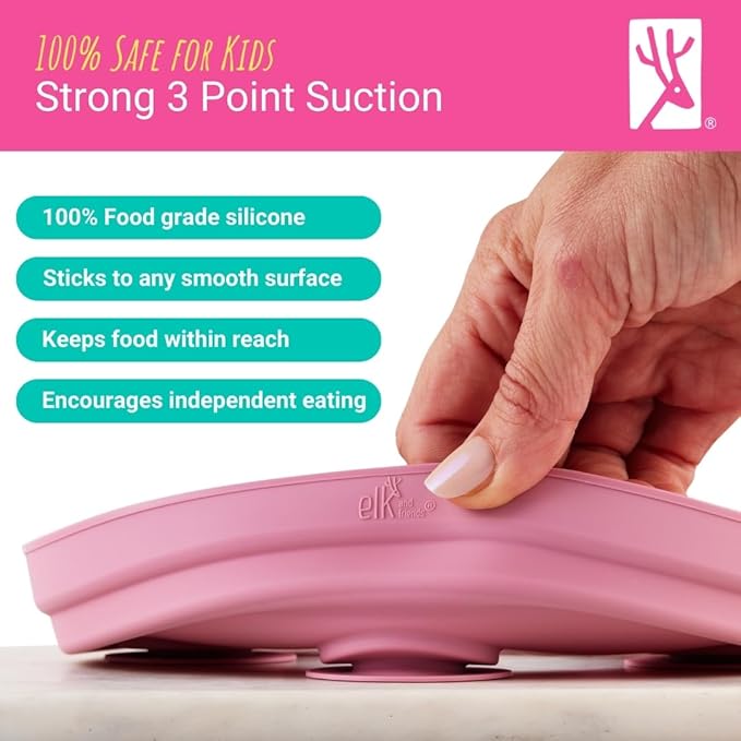 Elk and Friends Kids 7.8” Porcelain Divided Plates with Silicone Suction Sleeves + Lids | Suitable for Kids/Toddlers | Microwave & Dishwasher Safe | Non Slip | Snack Dishes | 4 Pack