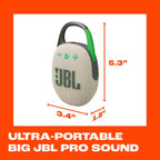 JBL Clip 5 - Ultra-Portable, Waterproof & Dustproof Bluetooth Speaker, Big Pro Sound with Punchy bass, Integrated Carabiner, Up to 12 Hours of Play, Made in Part with Recycled Materials (Sand)