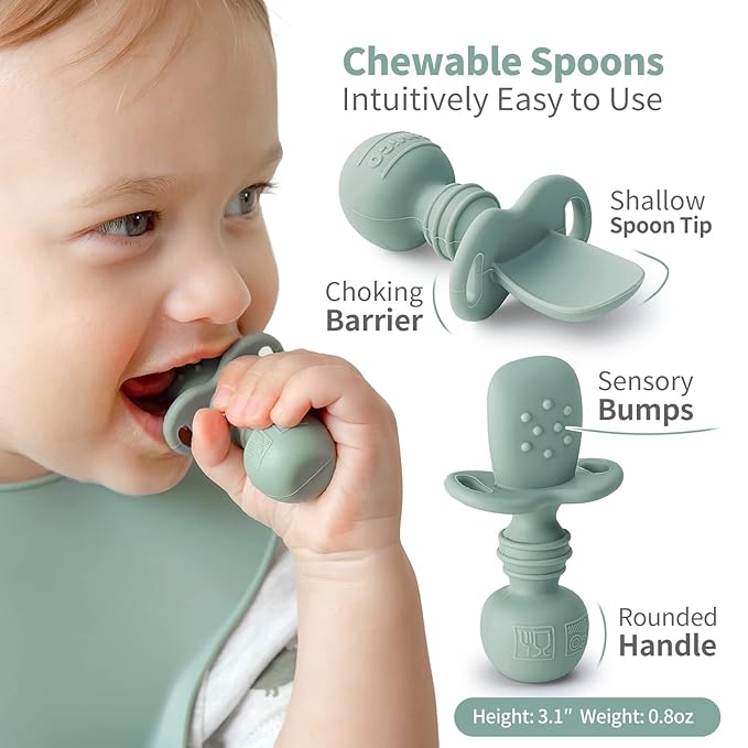 SAMiGO Silicone Baby Feeding Set, Baby Led Weaning Supplies, Suction Bowl Plate Bib Cup Self Feeding Spoons, Solid Food Eating Essentials, First Stage Utensils, 6+ Months