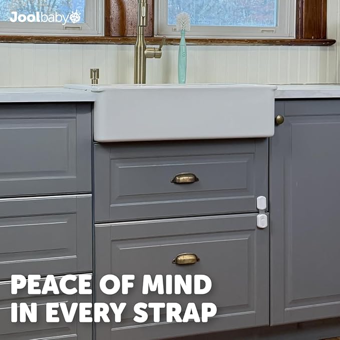 Child Safety Strap Locks (12 Pack) Baby Proof Cabinets, Drawers, Fridge, Toilet & Trash Cans – 3M Adhesive Childproof Locks – Jool Baby