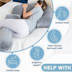 INSEN Pregnancy Pillow for Sleeping,Maternity Body Pillow for Pregnancy Women,Pregnancy Support Pillow for Back, Hip Pain,Grey