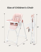 Foldable High Chair with Soft Cushion, High Chairs for Babies and Toddlers, Height Adjustable Feeding Chair, Adjustable Backrest and Footrest, Lockable Wheels, Star Pink