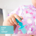 Bumkins Baby Utensils Set, Chewtensils Silicone Spoons for Dipping, Self-Feeding, Baby Led Weaning, Trainer Learning, First Stage Eating, Soft Practice Fork and Spoon, Babies 6 Months, Blue Jelly