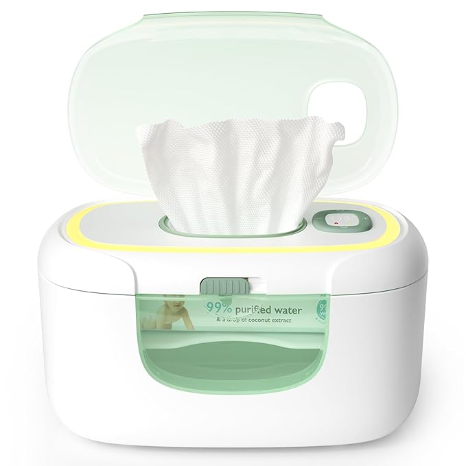 Momcozy New Baby Wipe Warmer, 100pcs Larger Capacity Wipe Dispenser, 10-Min Fast Heating with 4 Temperature Modes, Innovative Spring Design, Silicone & Top Seals,Quick Even Heating, 3-Level Nightlight