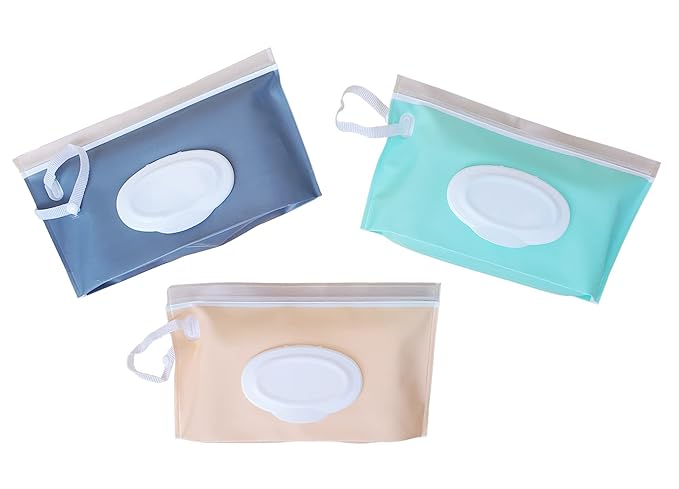 Baby Wipe Case Travel Holder | Keeps Wipes Moist | Set of 3 Wet Wipes Holders Cases | Portable Travel On The Go Refillable Dispenser Container, by purifyou