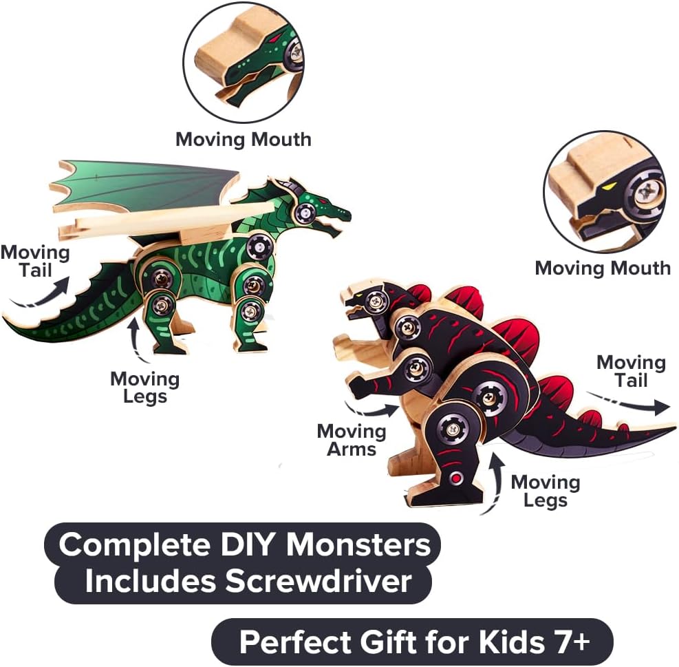 Little Jupiter DIY Wooden Kit with Stickers - 2 in 1 Monster Series - Japanese Monster for 7-12 Yrs - Woodworking Kits - Wood Crafts - Kids Building Kit - Wooden Crafts (Type 1 & 2)