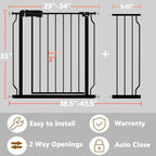 Fairy Baby Walk Through Baby Gate 38.5-43.5 Inch Wide, Pressure Mounted Safety Gate with Door No Drill, Black Tension Metal Gate for Dog and Toddler