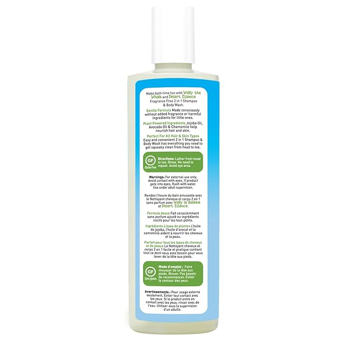 Desert Essence Kids Fragrance Free 2-in-1 Shampoo & Body Wash 12.0 fl oz - Vegan, Gluten-Free. Cruelty-Free - Leaves Hair & Skin Nourished - Gentle Formula