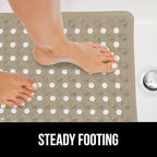 GORILLA GRIP Patented Bath Tub Shower Mat, Machine Washable Bathtub Floor Liner Mats, Suction Cups and Drain Holes to Keep Tubs Clean, Soft on Feet, Bathroom Essentials, 35x16 Inch, Beige