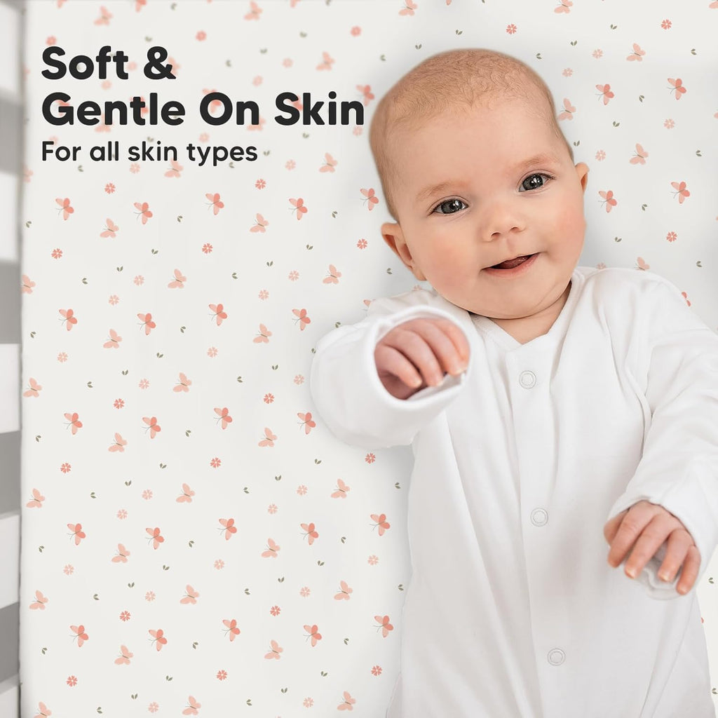 KeaBabies 2-Pack Baby Crib Sheets for Boys, Girls - 52x28 Viscose Derived from Bamboo Toddler Bed Sheets Neutral, Fitted Crib Mattress Cover for Standard Baby Bedding, Soft & Cozy (Butterflies)