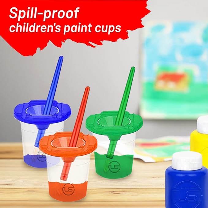 Kids Painting Set, Washable Paint for Kids with Paint Cups, Toddler Paintbrushes, Non Toxic Washable Finger Paints 2 Ounce Each, Toddler Painting Supplies