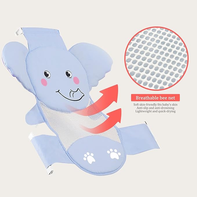 AIR&TREE Baby Bath Seat Support Net, Quick Drying, Adjustable, Comfortable, Non-Slip, Infant Bathtub Sling Shower Mesh for a Tub, with Safety Support Corners (Blue)
