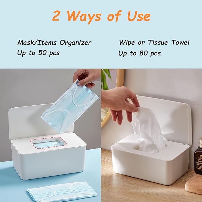 Wipes Dispenser, Wipe Holder for Baby & Adult, Seposeve Refillable Wipe Container, Keeps Wipes Fresh, Far from Dirty Wipes, Easy Open/Close Wipes Pouch Case, White