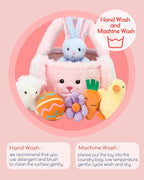 7 Piece Plush Stuffed Animals Playset Toys with Rabbit, Chick, Lamb, Carrot, Egg, Flower, Furry Bag, Soft Basket Set Toys for Girls Kids Ages 3+, Birthday Christmas Valentines Easter Party Favors