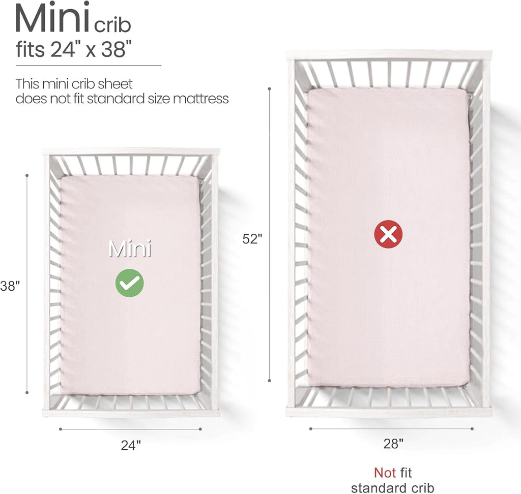 lulumoon Mini Crib Sheets Muslin: Soft Cotton Fitted Mini Crib Mattress Sheets for Boys and Girls 2Pack