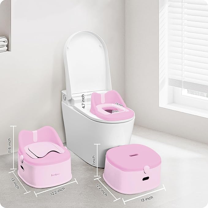 3 in 1 Potty Training Toilet, Toddler Potty Training Seat, Baby Potty Trainning Step Stool, Potty Trainer for Boys and Girls, Pink