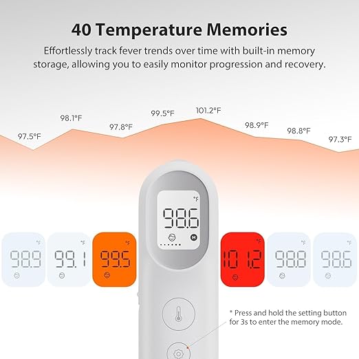 iHealth Infrared Digital Thermometer for Adults and Kids, Baby Thermometer with 3-in-1 Mode & 3-Color Prompt, Fever Alarm & Silent Mode, Forehead & Object Detection, 40 Memory Storages, PT9L, White