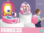 19-Piece Kids Pretend Makeup Playset – Princess Backpack Dress Up Toys for Girls, Portable Role Play Beauty Kit for Imaginative Play (Princess)