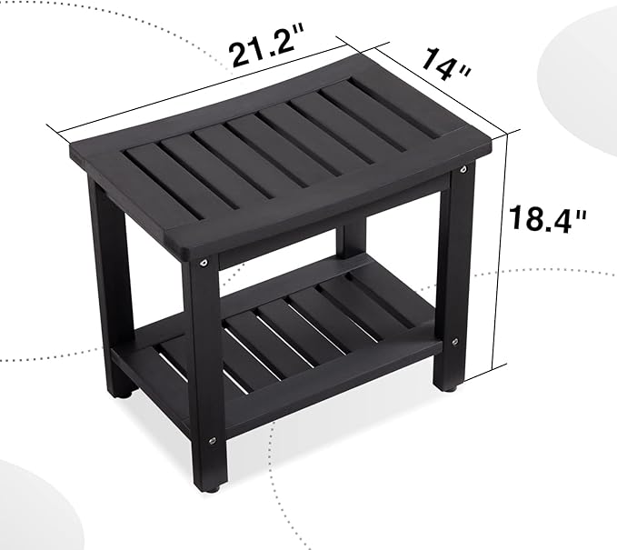 Psilvam Poly Lumber Shower Bench with Storage Shelf, Non-Slip Design, Water Resistant for Bathroom & Living Room (Black)