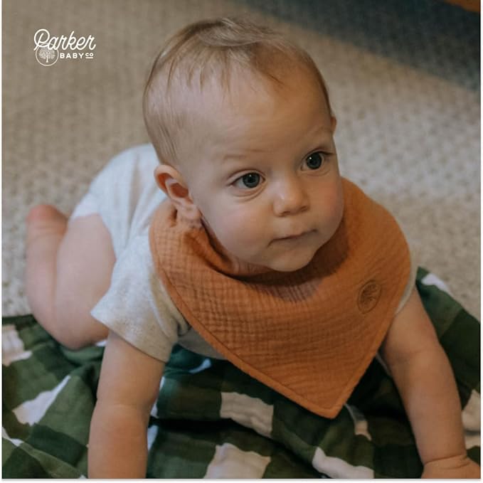 Parker Baby Muslin Bandana Drool Bibs | 100% Soft Muslin Cotton, Absorbent & Adjustable | Stylish Teething & Drooling Bibs