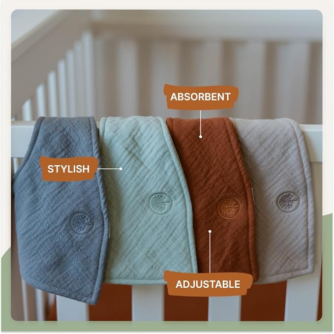 Parker Baby Muslin Bandana Drool Bibs | 100% Soft Muslin Cotton, Absorbent & Adjustable | Stylish Teething & Drooling Bibs